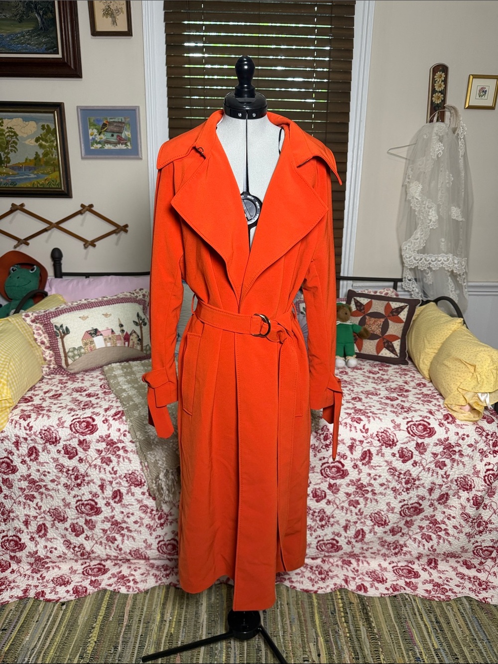 H&M Bright Orange Women's Trench Coat Sz XS - Picture 5 of 6